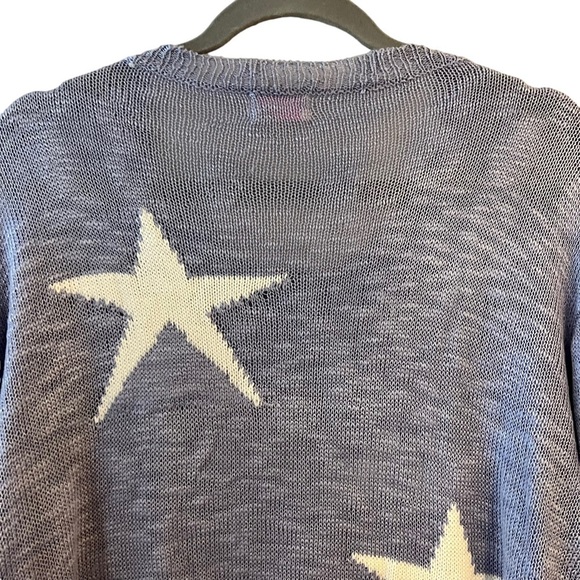 Pink Lily Blue White Star Sweater Distressed Summer Cover Up Size Medium - Picture 6 of 9